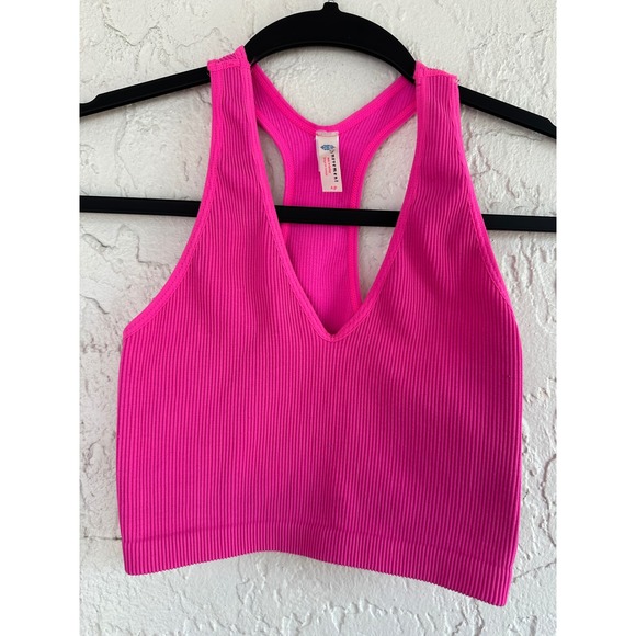 Free People Tops - Free People FP Movement Good Karma Crop Tank Top Hot Pink Ribbed Racerback Small